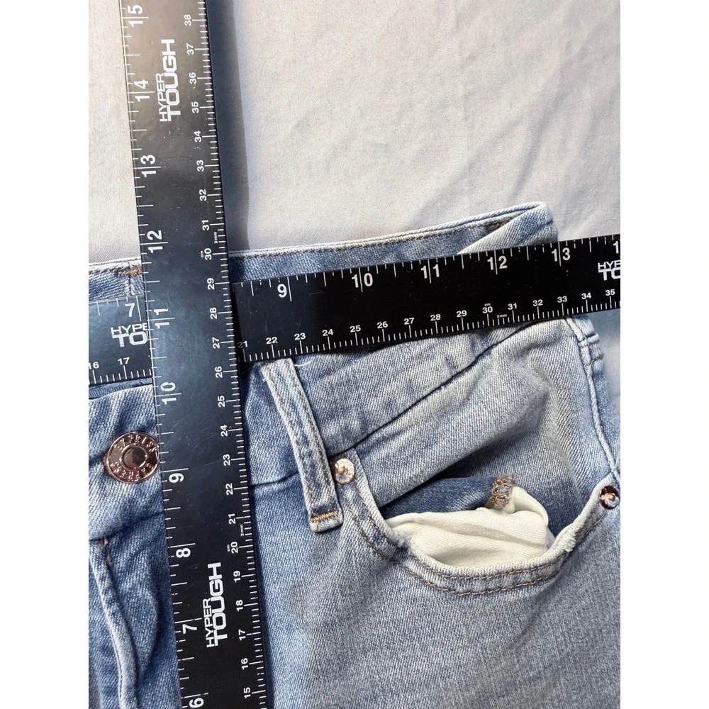 Express Skyscraper Mid Rise Ultra Hyper Stretch Flare Jeans Light Wash - Picture 6 of 7